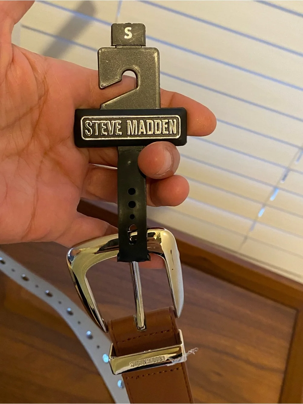 Steve Madden Tan/Brown Leather Belt with Silver-Tone Studs